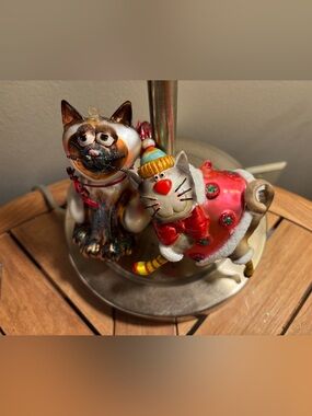 2 Vintage Whimsical Cat Ornaments SET Cardinal Flocked